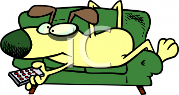 Royalty Free Clipart Image  Couch Potato Dog Watching Tv