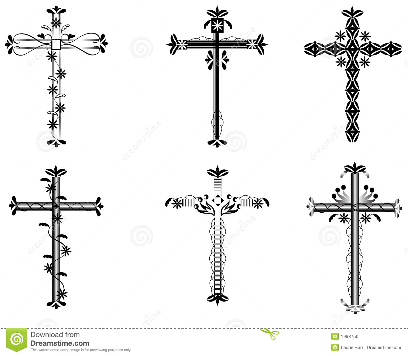 Set Of Six Crosses With Swirlsflowershearts And More Black Over A
