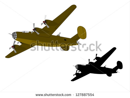 Silhouette Of An Old Bomber On A White Background    Stock Vector
