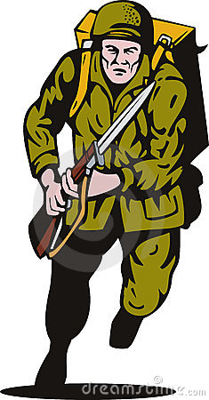 Vector Illustration Of A World War Ii Soldier Attacking With Bayonet
