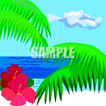 View Of The Ocean Through Palm Trees   Royalty Free Clip Art