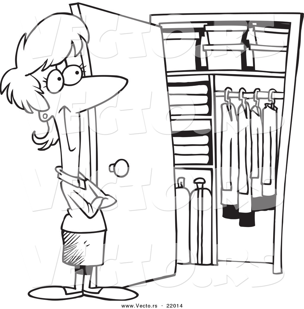 Closet Clipartvector Of A Cartoon Woman With A Clean Closet   Outlined