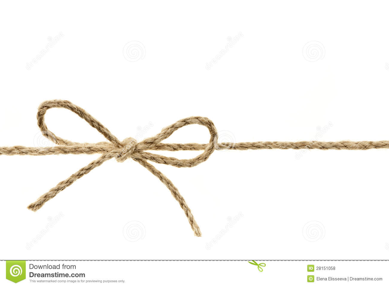 Closeup Of Braided Twine Tied In A Bow Knot Isolated On White