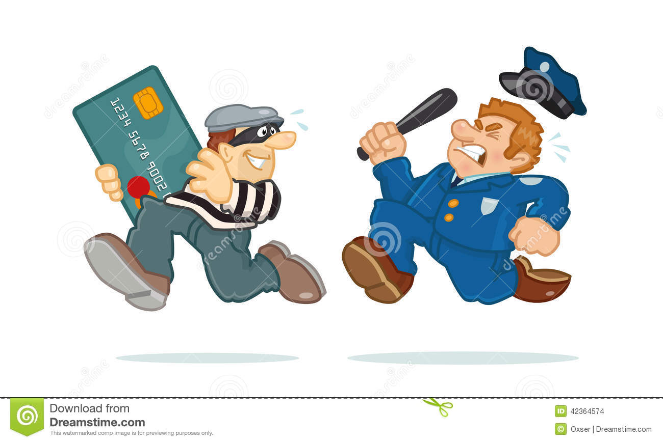 Is Chasing A Thief Carrying A Stolen Credit Card  Vector Illustration