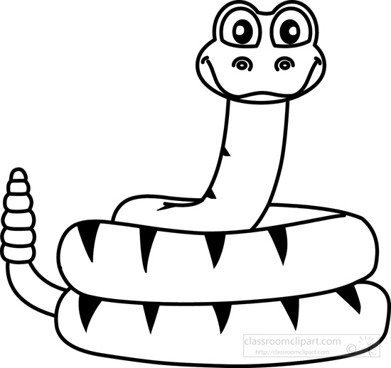 Rattlesnake Cartoon Black White Outline 914   Classroom Clipart