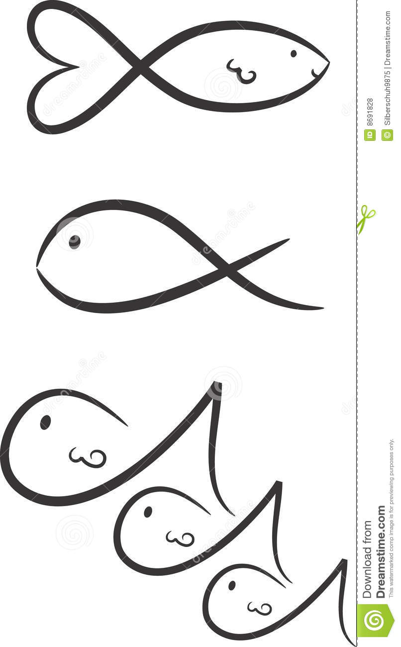 Set Of Three Simple Hand Drawn Fish Illustrations Including A Fish