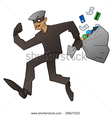 Theft In Progress Thief Running Away With A Sackful Of Credit Cards