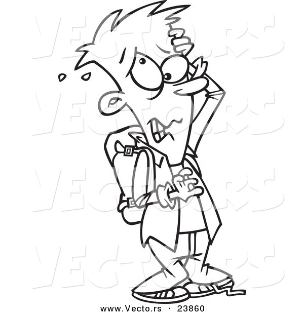 Vector Of A Cartoon Stressed School Boy   Coloring Page Outline By Ron    
