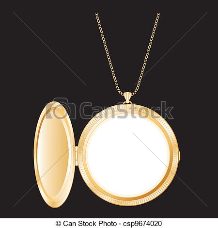 Vintage Gold Round Keepsake Locket Chain Necklace Isolated On Black