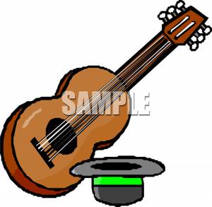 An Acoustic Guitar And A Tip Hat Clipart Image