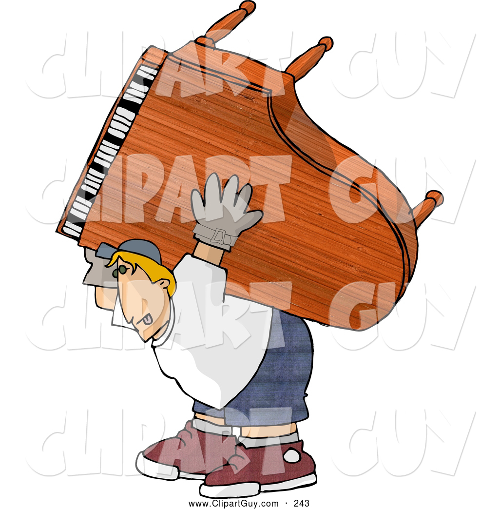 Clip Art Of Astraining Strong Man Moving A Heavy Grand Piano By Dennis