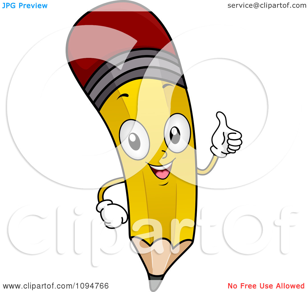 Clipart Happy Yellow Eraser Tip Pencil Holding A Thumb Up   Royalty