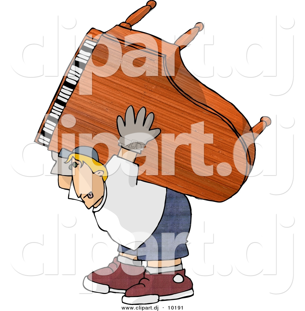 Clipart Of A Cartoon Strong Man Moving Piano By Djart    10191