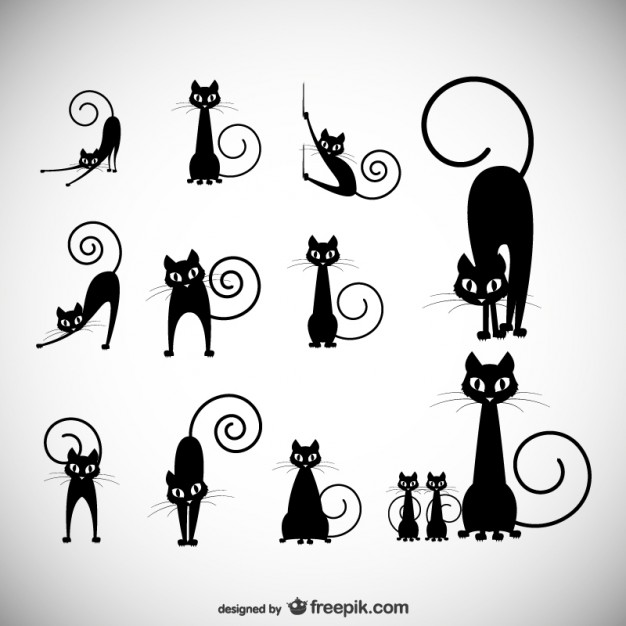 Free Set Of 12 Black Cat Illustrations  Silhouettes Of Black Cats