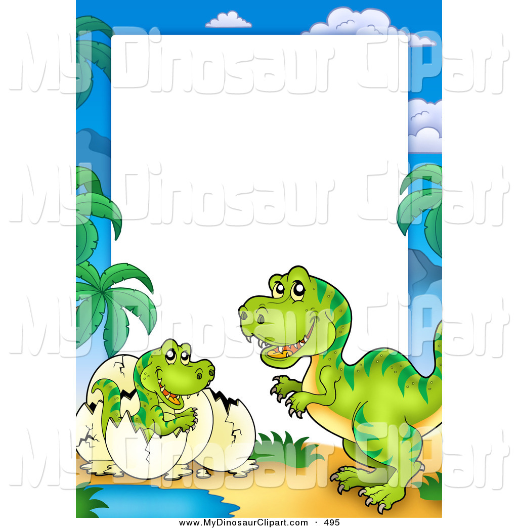Larger Preview  Clipart Of A Cute Green Mother And Hatching T Rex    