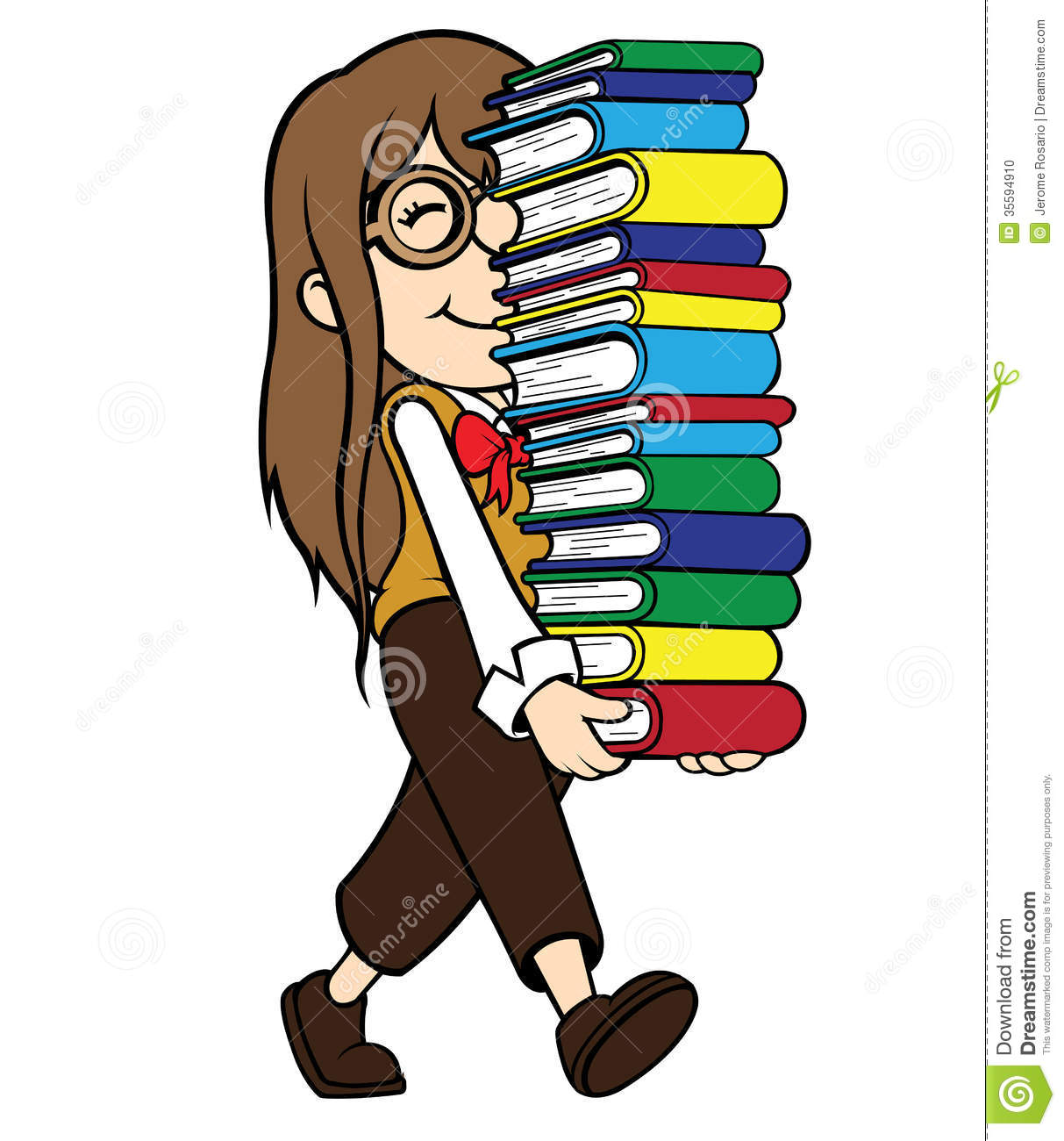 Nerd Girl Carrying Pile Of Books Stock Photo   Image  35594910