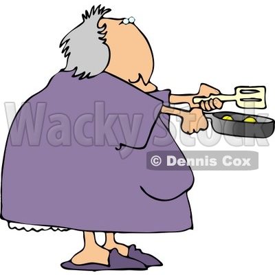 Obese Woman Cooking Breakfast Eggs In A Skillet Clipart   Dennis Cox