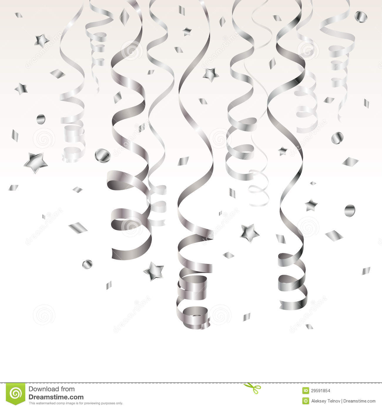 Birthday Background With Silver Streamer And Confetti Vector