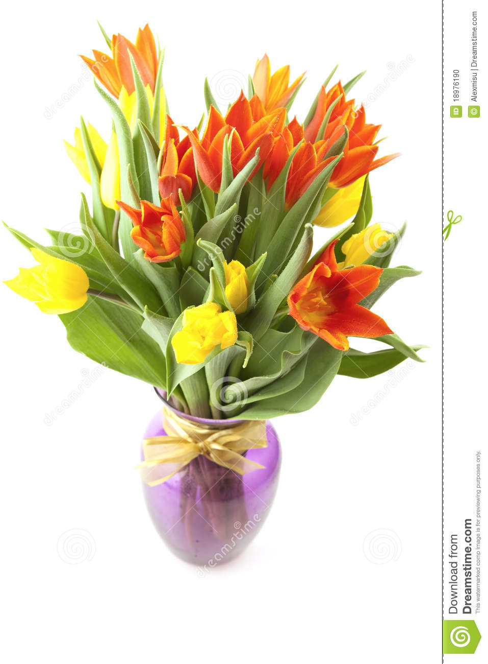 Bouquet Of Colorful Tulips In Vase On A White Background 