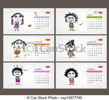 Calendar 2013 Funny Girls For Each Month Csp13577749   Search Clip Art