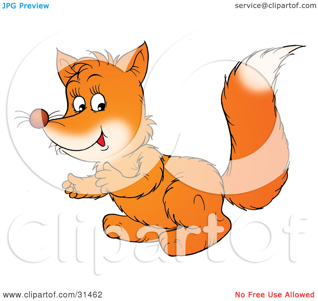 Clipart Illustration Of A Cute Fox Kit Sitting Up On Its Hind Legs By