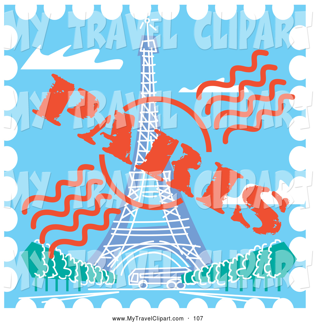 Clipart Of A Postage Stamp With The Eiffel Tower In Paris France With