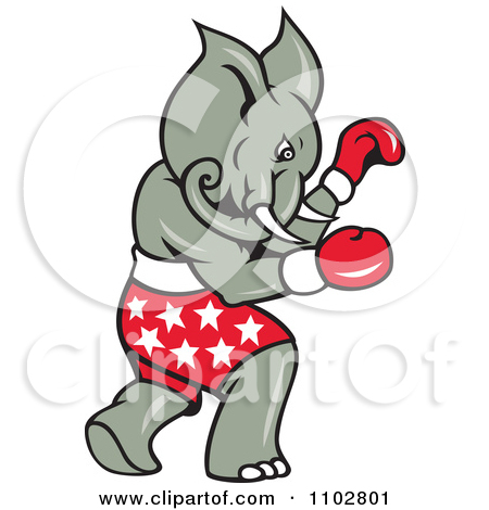 Clipart Republican Elephant Boxer With Star Shorts   Royalty Free