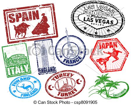 Clipart Vector Of Travel Stamps   Set Of Stylized Grunge Travel Stamps