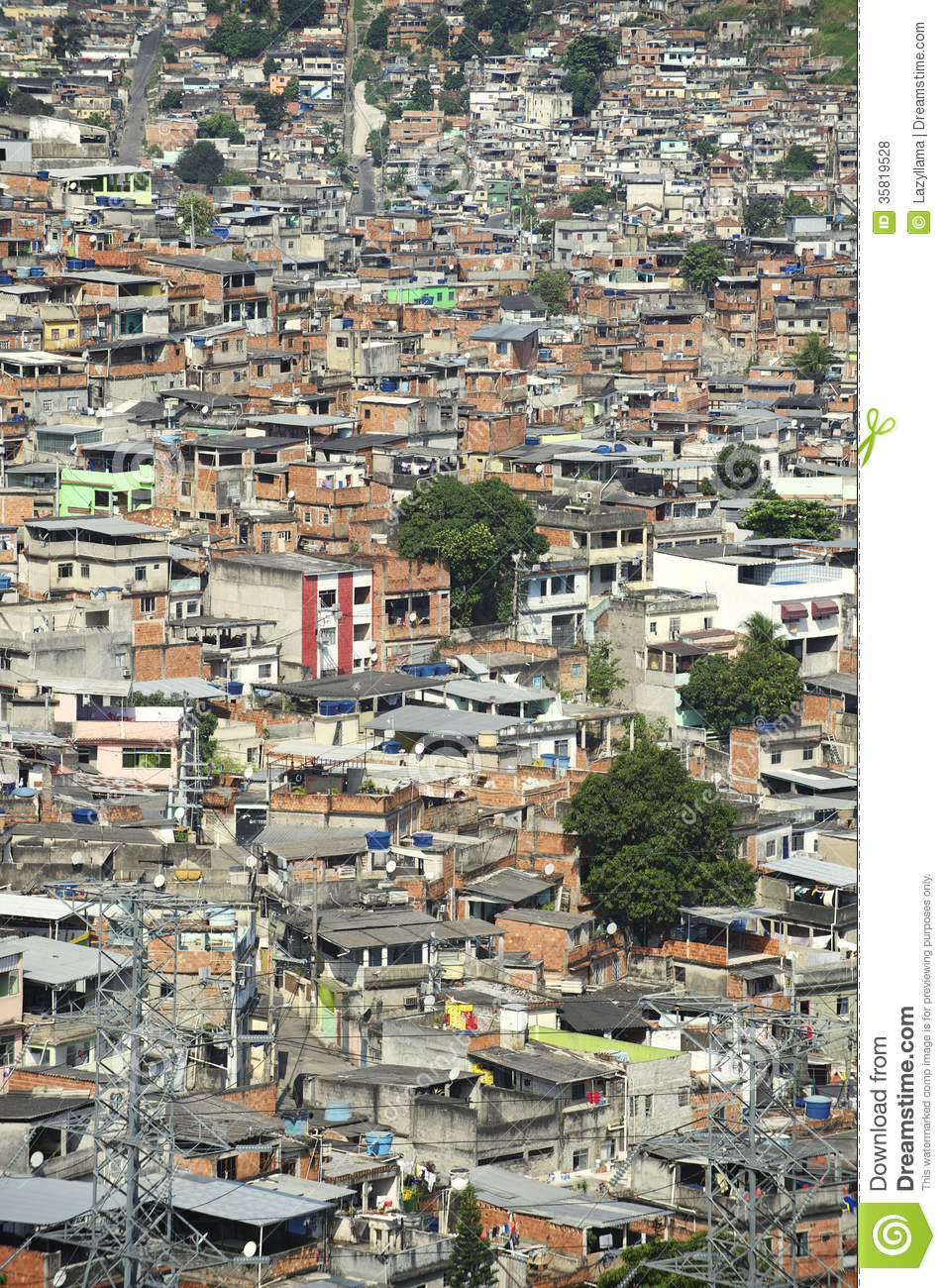Crowded Brazilian Hillside Favela Shanty Town Rio De Janeiro Brazil
