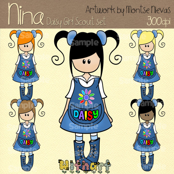 Daisy Girl Scout Nina Dolls  0201  Digital Clip Art Set Images For
