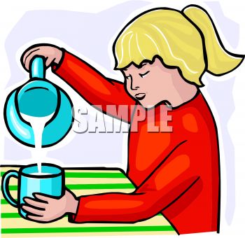 Girl Pouring Milk Into A Cup   Royalty Free Clip Art Illustration