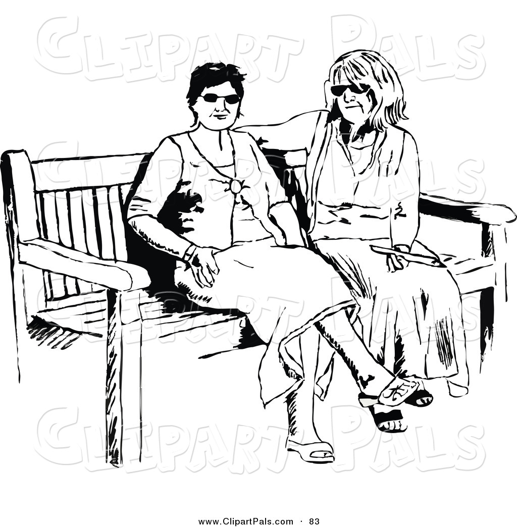 Pal Clipart Of A Black And White Female Friends Sitting On A Wood
