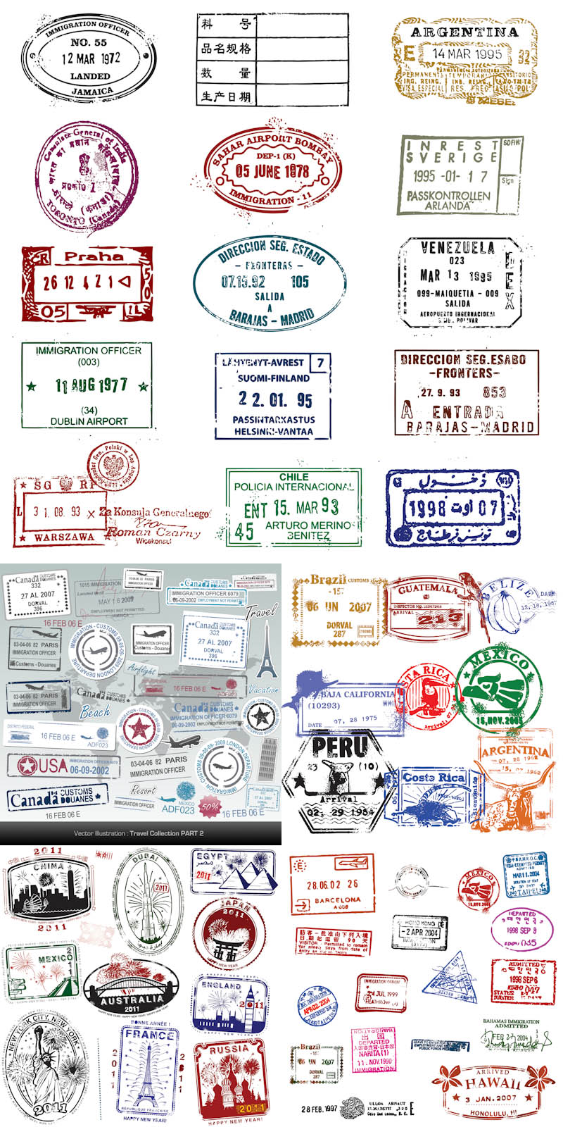 Passport Stamps Vector 5 Sets With Different Vector Passport Stamps