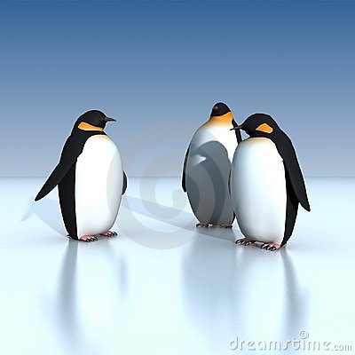 Penguins On Ice On A Background Dark Blue Sky