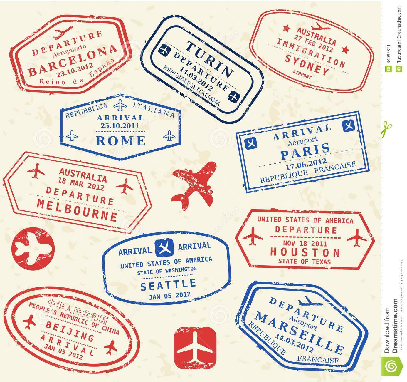 Set  International Business Travel Concept  Frequent Flyer Visas