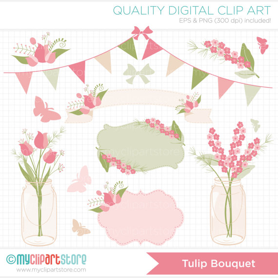 Shabby Chic Tulip Bouquet   Mother S Day Clipart   Digital Clipart