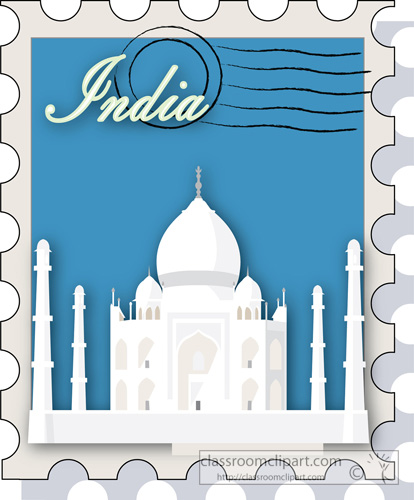 Travel   Stamp Of India With Taj Mahal   Classroom Clipart