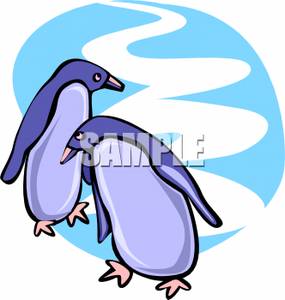 Two Blue Penguins Playing Clip Art Image