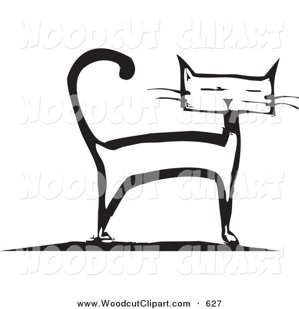 Vector Clip Art Of A Black And White Wood Cut Styled Bored Cat