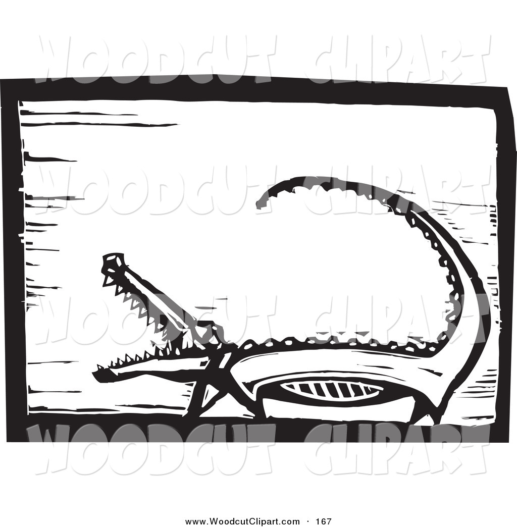 Vector Clip Art Of A Black And White Wood Engraved Alligator Looking