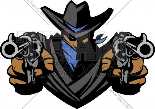 Bandit Mascot Aiming Guns   Vector Clipart Image