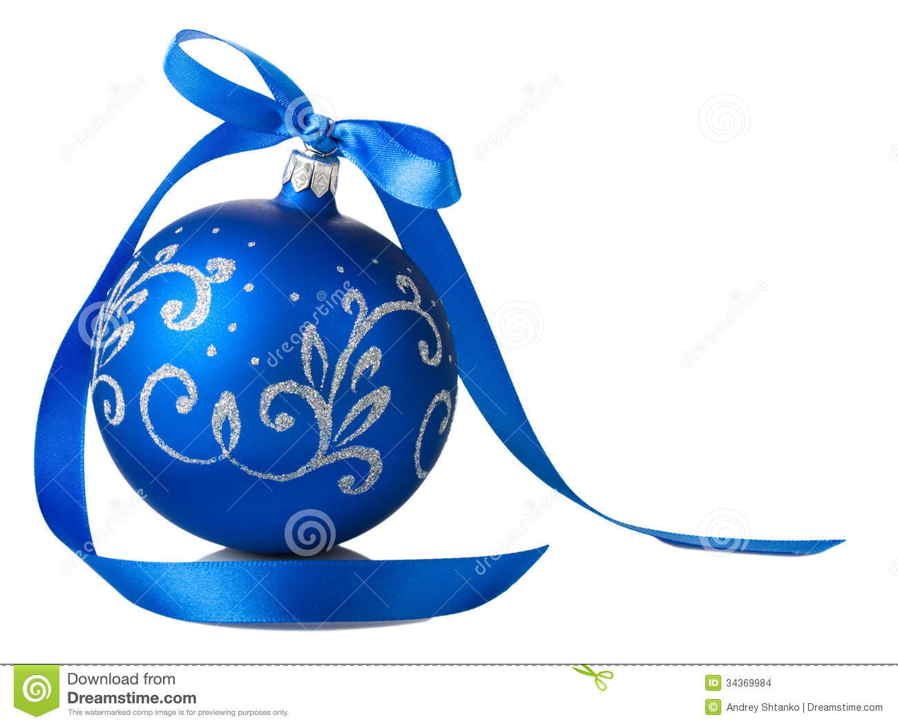 Blue Christmas Ball With Ribbon Bow Stock Images   Image  34369984