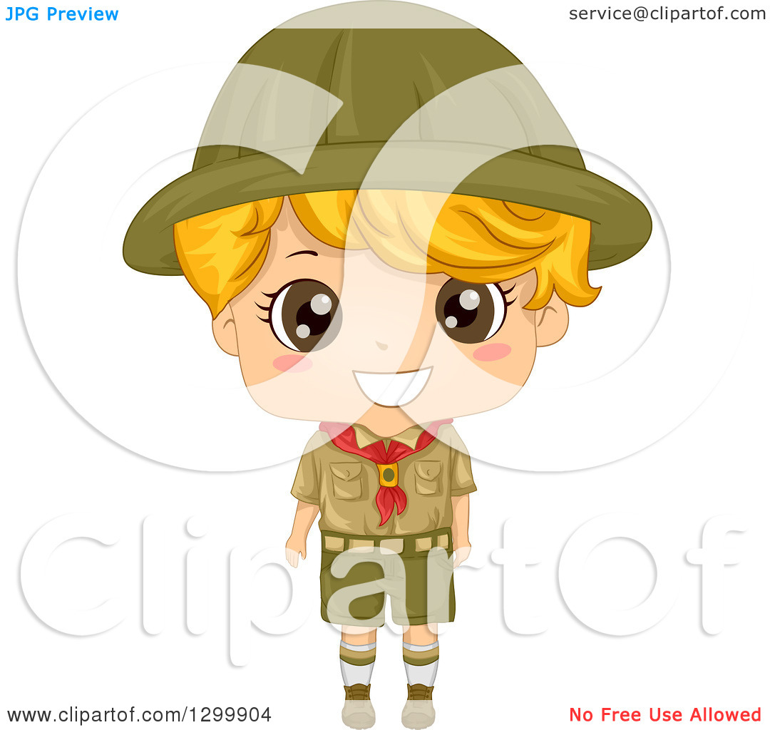 Clipart Of A Happy Blond White Boy Scout In Uniform   Royalty Free