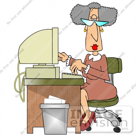 People Clipart Illustration Of An Old Woman In A Pink Dress Typing At