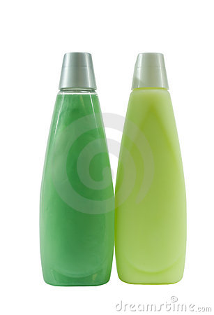 Shampoo And Conditioner Green Color In Bottles  Isolated Clipping