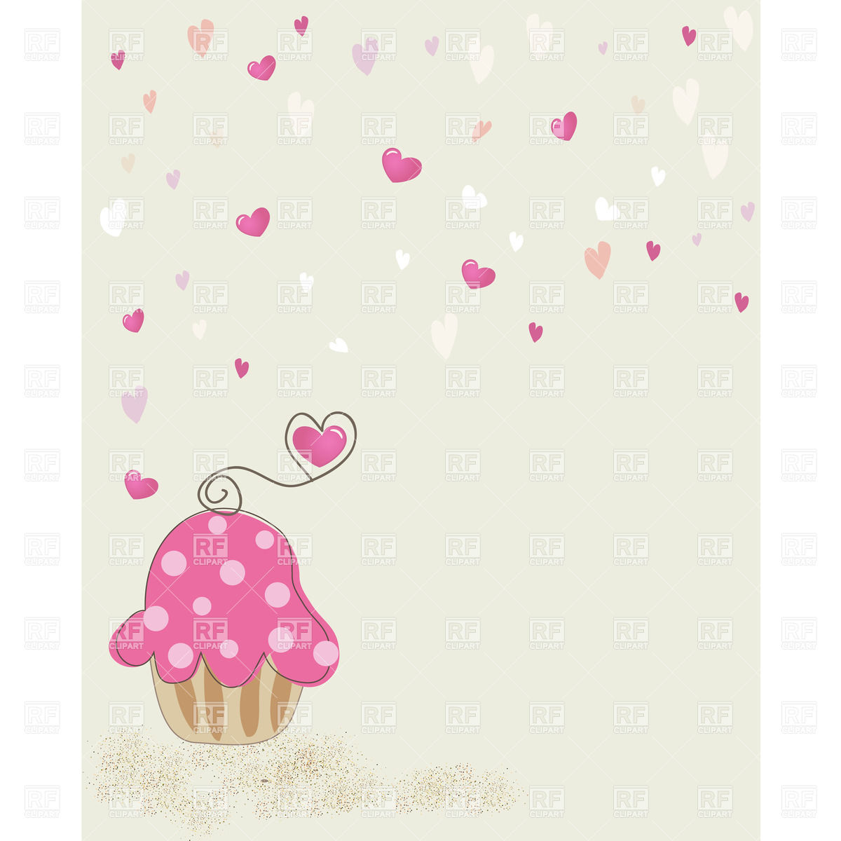 Valentine Card   Cupcake With Pink Cream And Hearts Download Royalty
