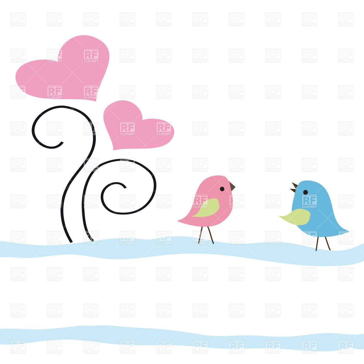 Valentine S Day Greetings Card With Cartoon Birds And Hearts 21470    
