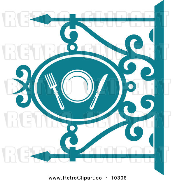 Vector Clipart Of A Retro Teal Restaurant Diner Shingle Sign With A