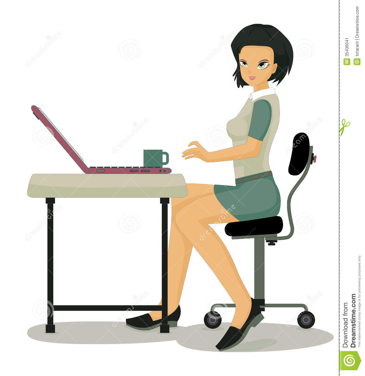 Woman Working At Computer Desk With A White Background 