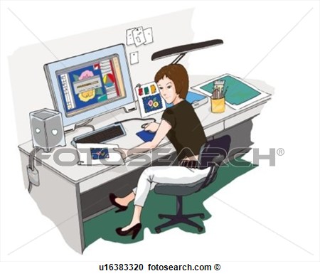 Woman Working At Her Desk Illustration  Fotosearch   Search Clipart
